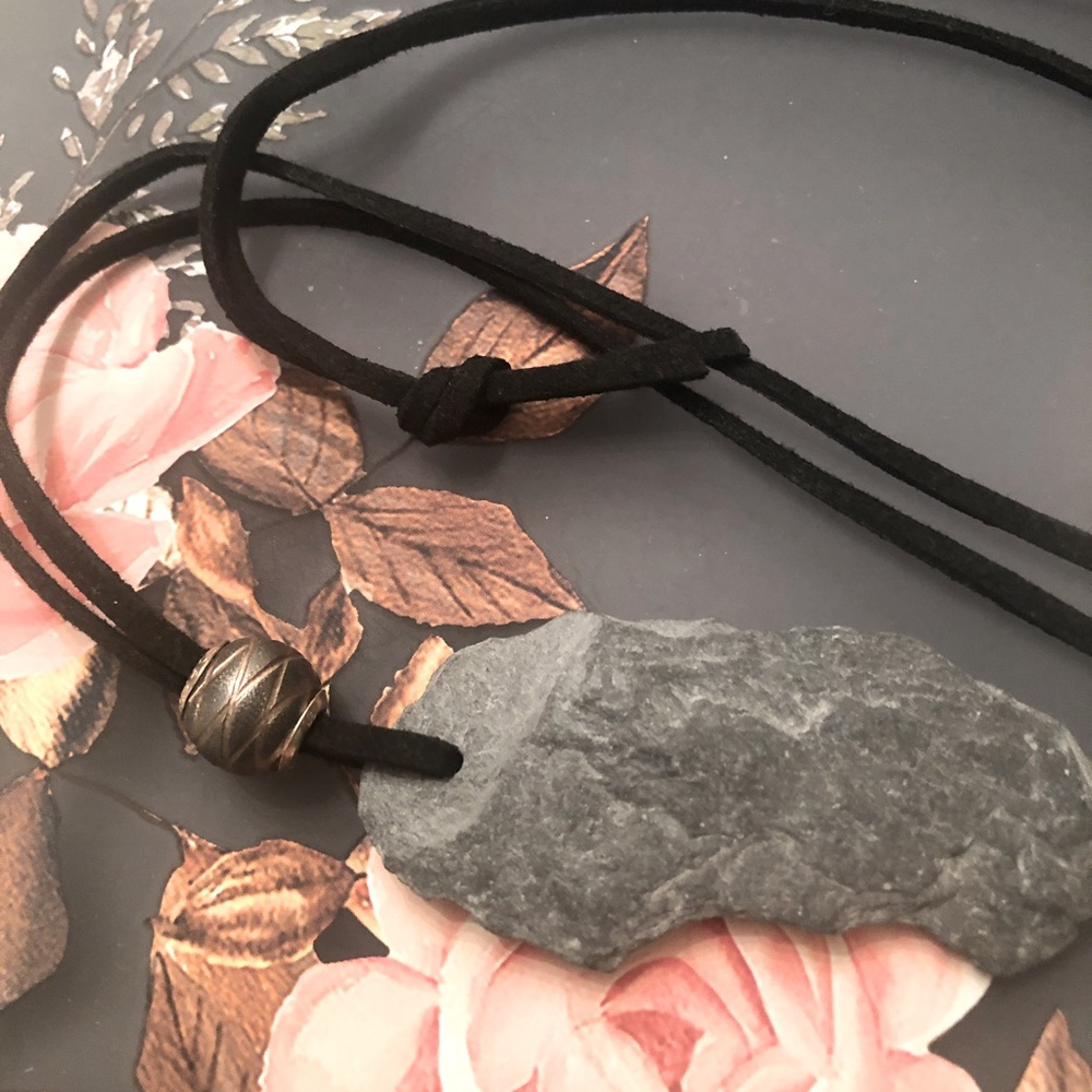 Natural rock and sterling silver bead necklace